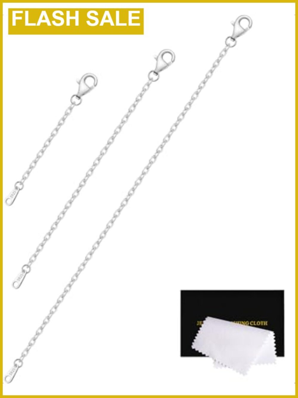Sterling Silver Necklace Extenders 3 Piece Set 2 3 4 Inch Chain Extender